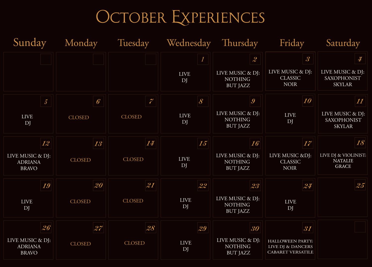 ADKT experiences calendar, ADKT events for January, ADKT January experiences